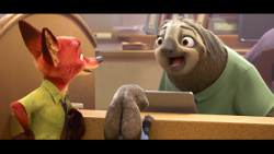 Un perezoso, Nick Wilde y Judy Hopps